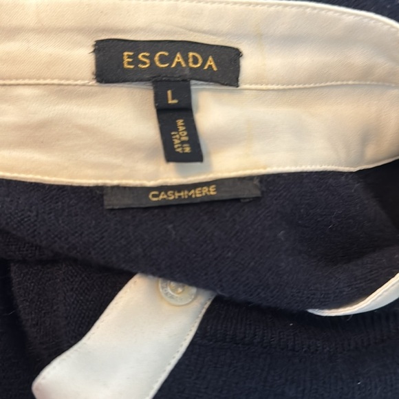 Escada navy cashmere sweater with Ivory silk trim size L - Picture 11 of 11